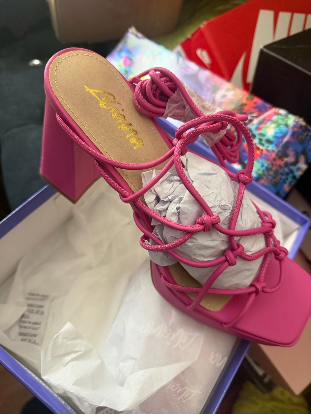 Liliana Hot Pink Braided Strappy Block Heel Sandal